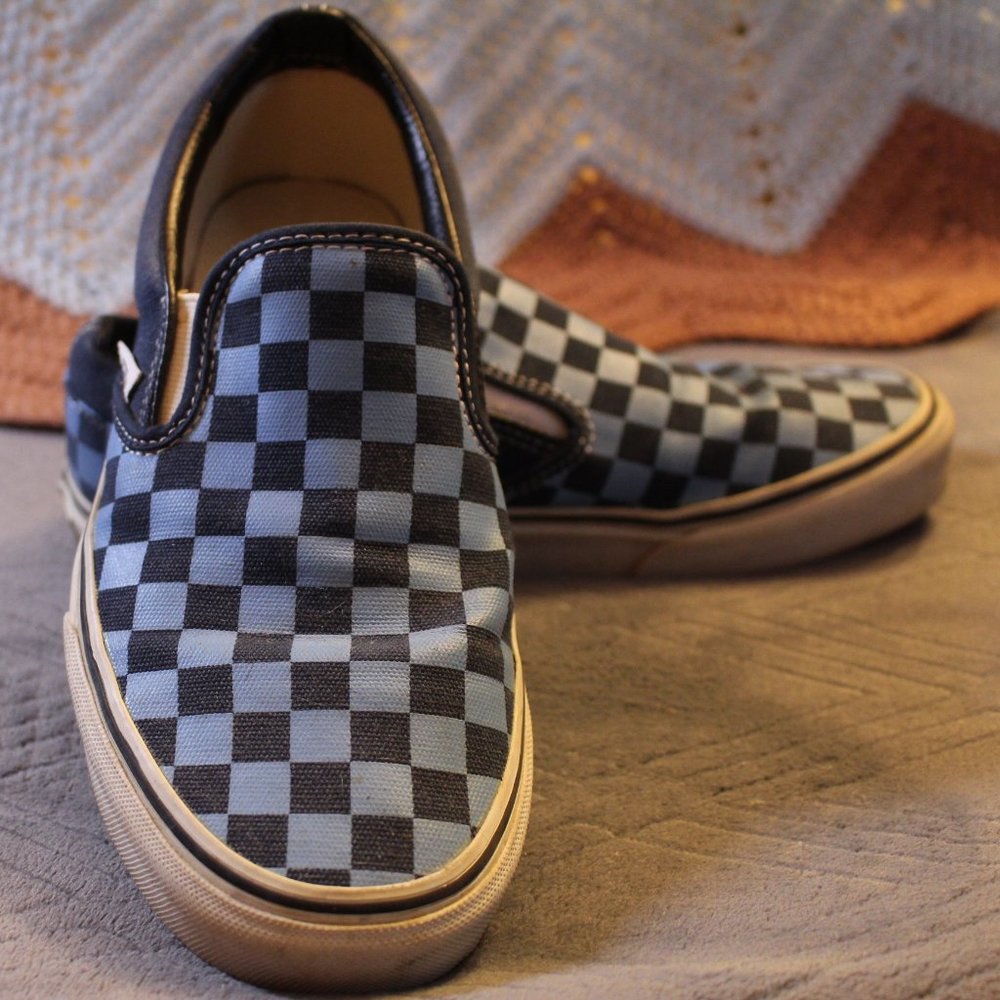 Blue Checkerboard Slip-On Vans - Picture 2 of 8